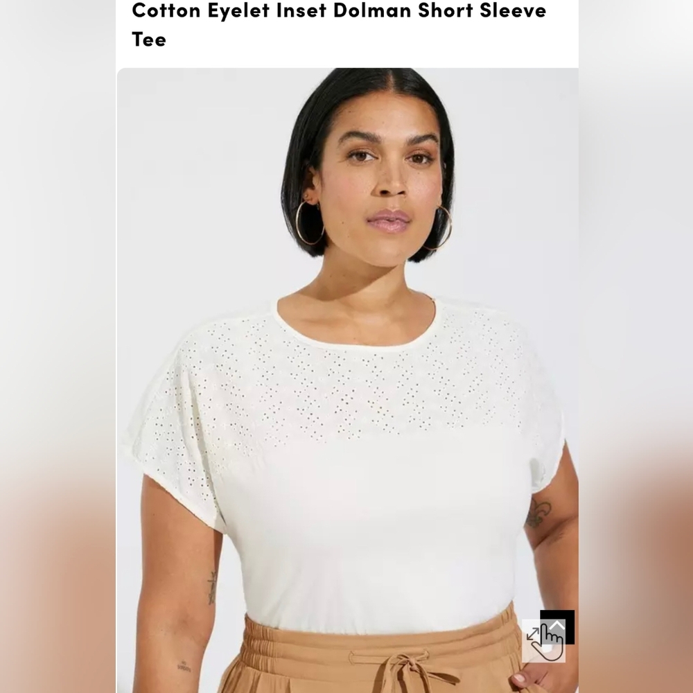 Torrid Cotton Eyelet Inset Dolman Short Sleeve Tee